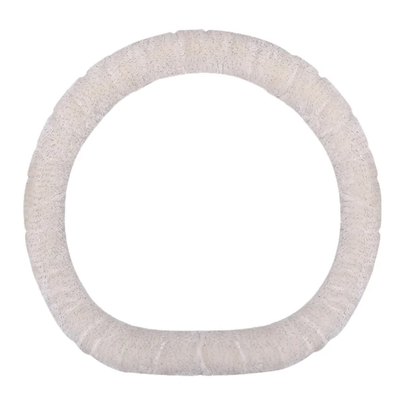 38cm D-shape Fluffy Steering Wheel Cover Short Plush Non-Slip Steering Wheel Protector - White