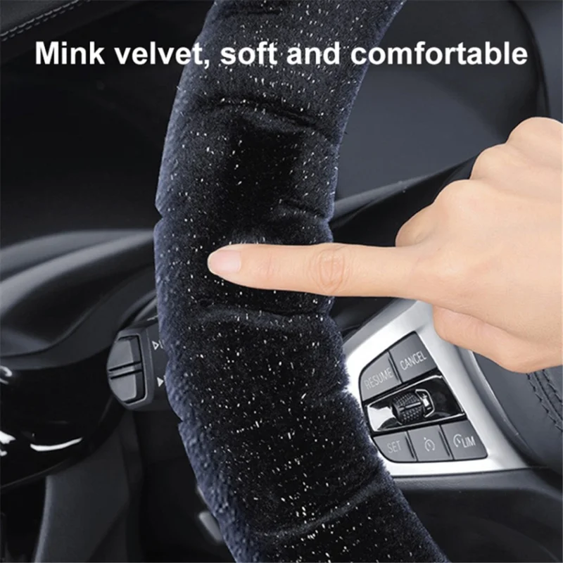 38cm D-shape Fluffy Steering Wheel Cover Short Plush Non-Slip Steering Wheel Protector - White