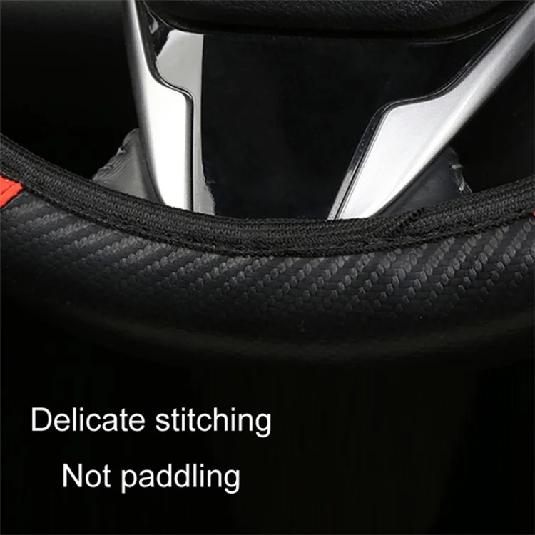 39cm Carbon Fiber Leather Steering Wheel Cover Anti-Slip Car Steering Wheel Protector - Rot
