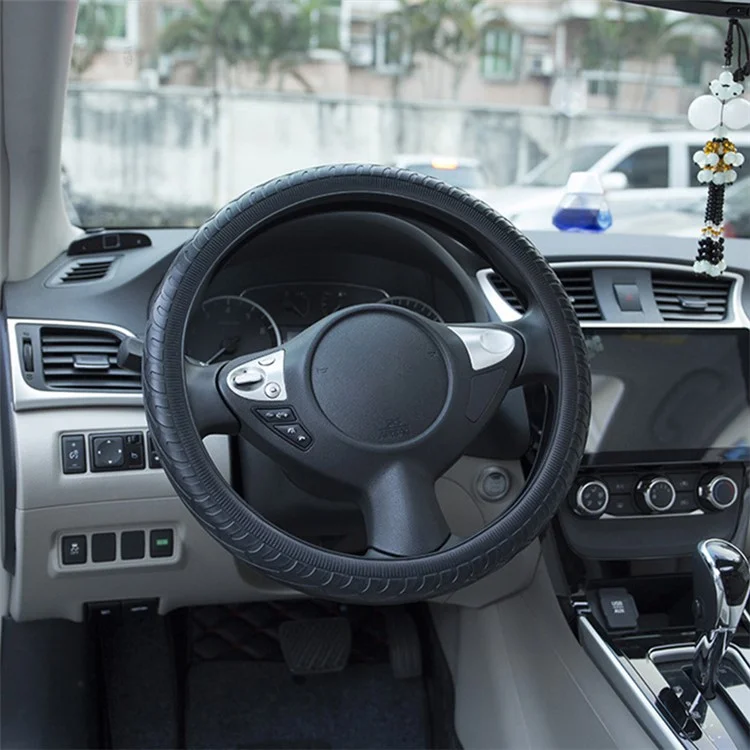 Autoreifen-Textur-Lenkradantriebsrad-Antirutsch-Griffsilikonschutzabdeckung - Schwarz