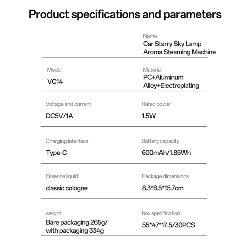 YESIDO VC14 Car Aromatherapy Diffuser Smart Air Freshener Rechargeable RGB Starry Sky Ambient Lamp