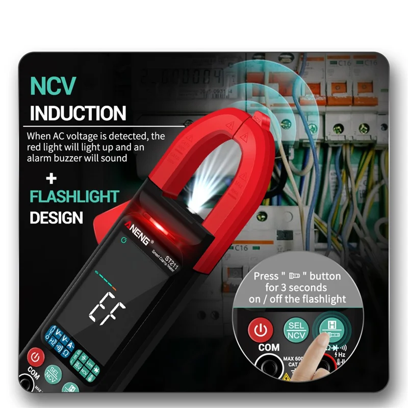 ANENG ST211 Multimetro digitale a pinza con schermo a colori grande 6000 conteggi Tensione CA/CC Corrente Tester - Rosso 