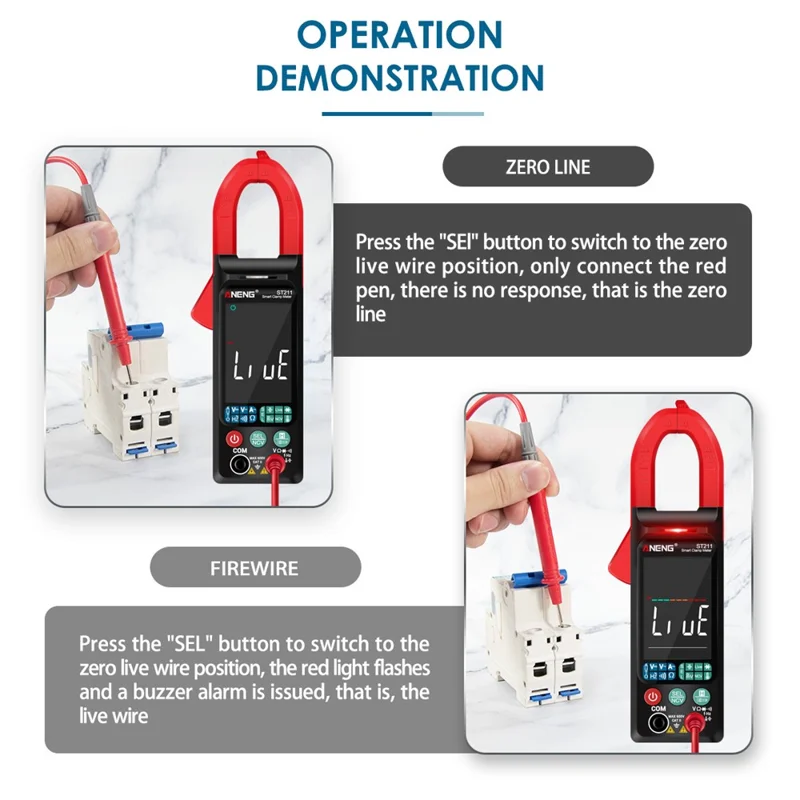 ANENG ST211 Multimetro digitale a pinza con schermo a colori grande 6000 conteggi Tensione CA/CC Corrente Tester - Rosso 