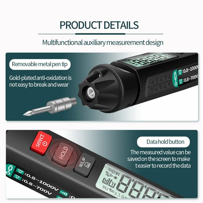 ANENG A3007 Smart Pen Type Multimeter with LCD Digital Display 6000 Counts Non-Contact AC/DC Voltage Resistance Test Tool