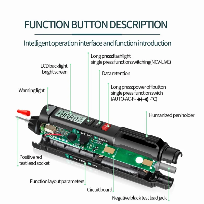 ANENG A3007 Smart Pen Type Multimeter with LCD Digital Display 6000 Counts Non-Contact AC/DC Voltage Resistance Test Tool