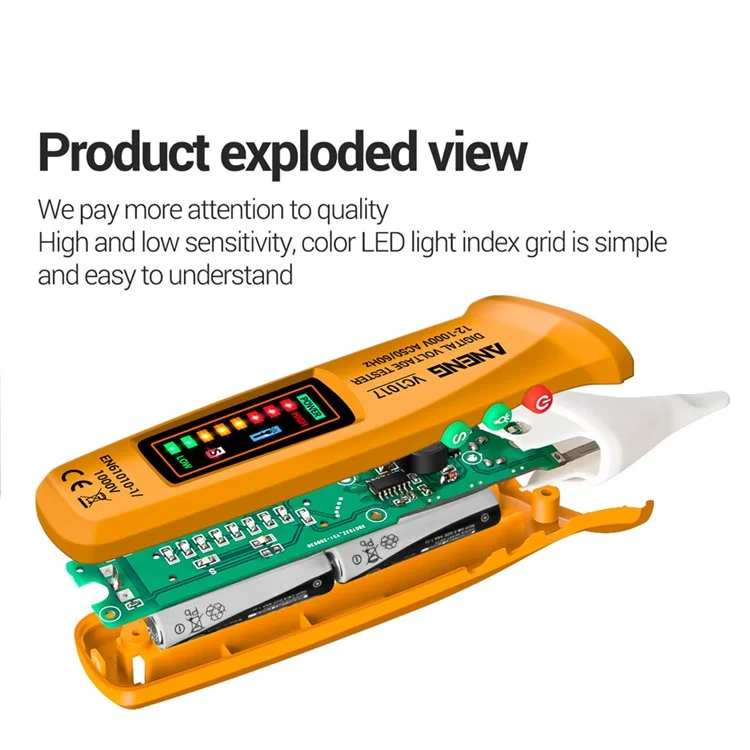 ANENG VC1017 Testeur de tension sans contact 12-1000V avec son et lumière, multimètre numérique AC - Jaune