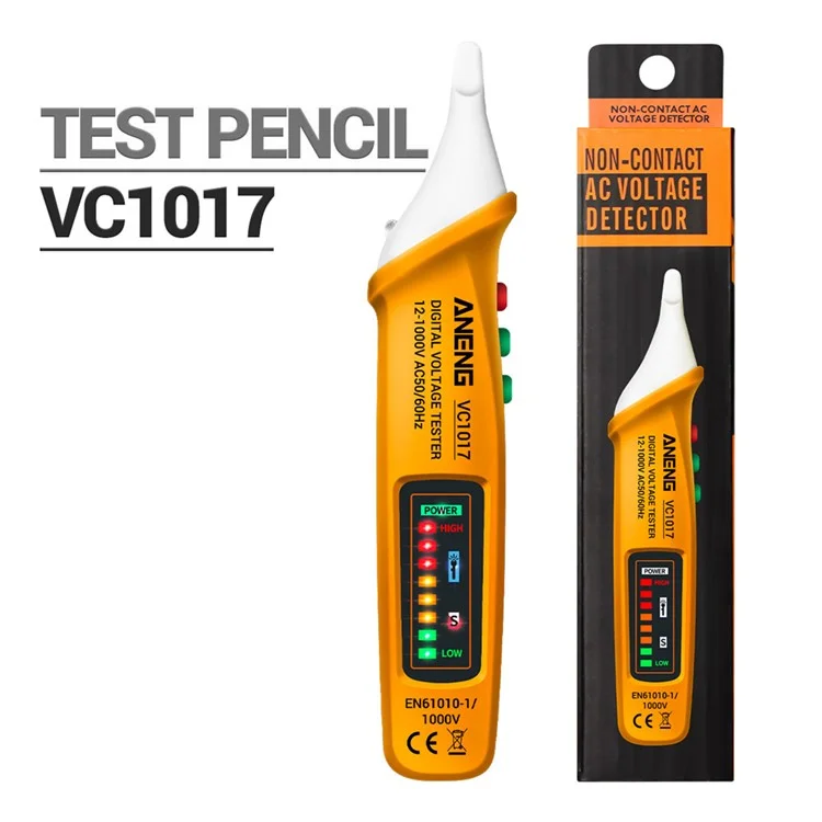 ANENG VC1017 Testeur de tension sans contact 12-1000V avec son et lumière, multimètre numérique AC - Jaune