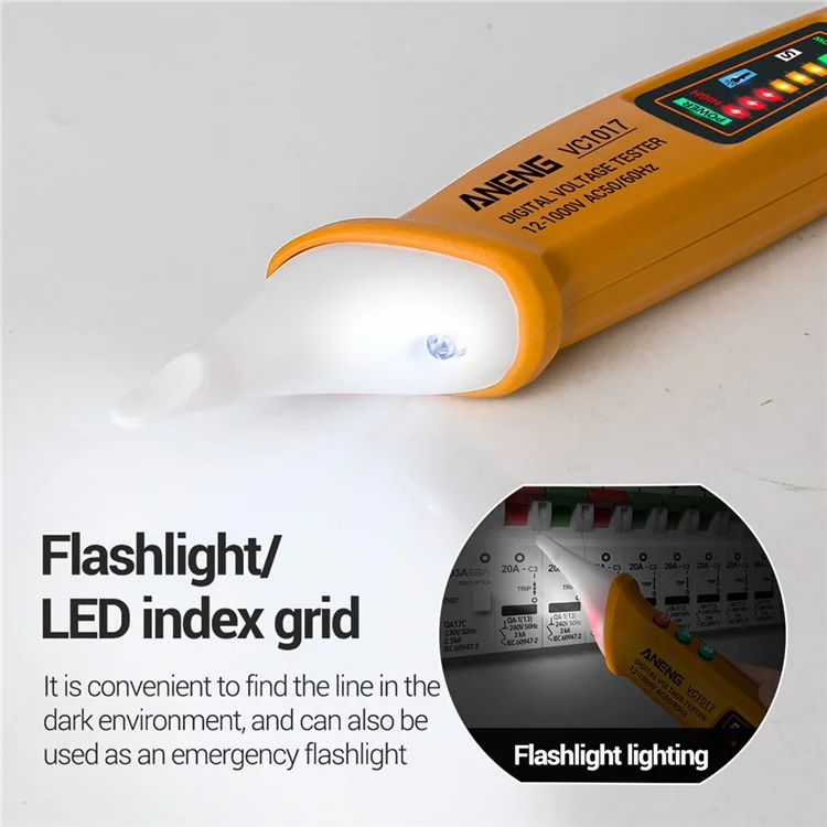 ANENG VC1017 Testeur de tension sans contact 12-1000V avec son et lumière, multimètre numérique AC - Jaune