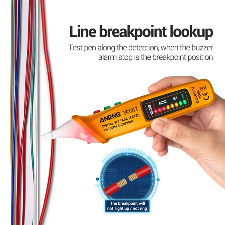 ANENG VC1017 12-1000V Tester de Luz Sonora Não-contacto Digital ca Multímetro de Tensão ca Multímetro - Amarelo