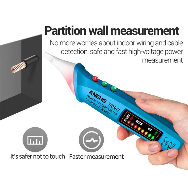 ANENG VC1017 12-1000V Non-contact Sound-light Tester Digital AC Voltage Meter Multimeter Pen - Blue