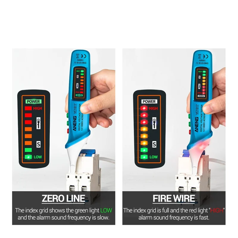 ANENG VC1017 12-1000V Non-contact Sound-light Tester Digital AC Voltage Meter Multimeter Pen - Blue