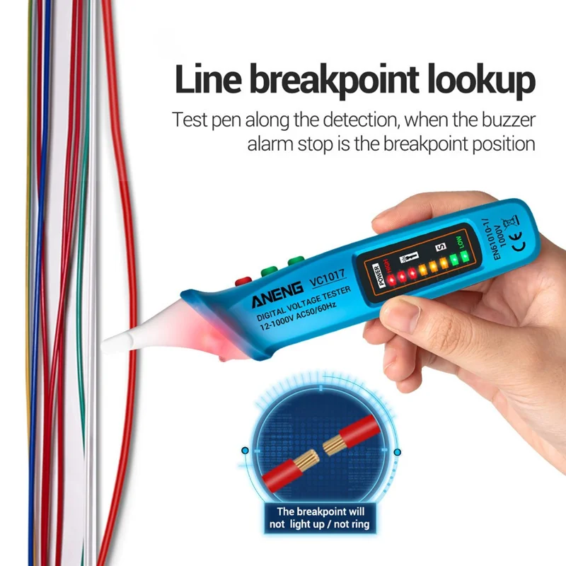 ANENG VC1017 12-1000V Non-contact Sound-light Tester Digital AC Voltage Meter Multimeter Pen - Blue