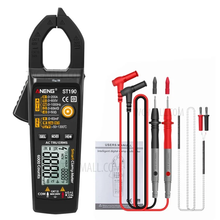 ANENG ST190 6000 Counts True RMS Digital Multimeter Clamp Current AMP Meter - Black