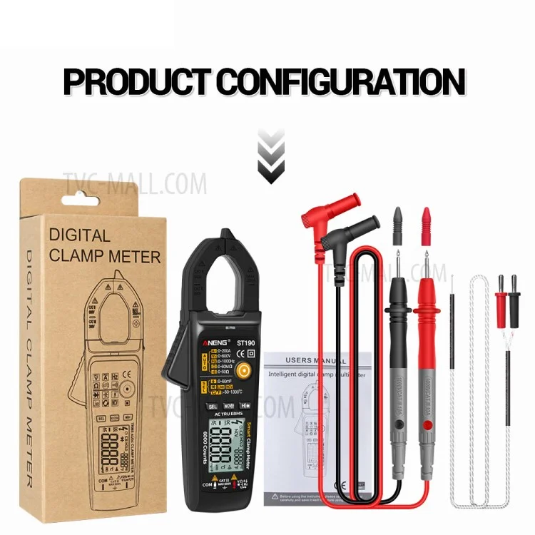 ANENG ST190 6000 Counts True RMS Digital Multimeter Clamp Current AMP Meter - Black