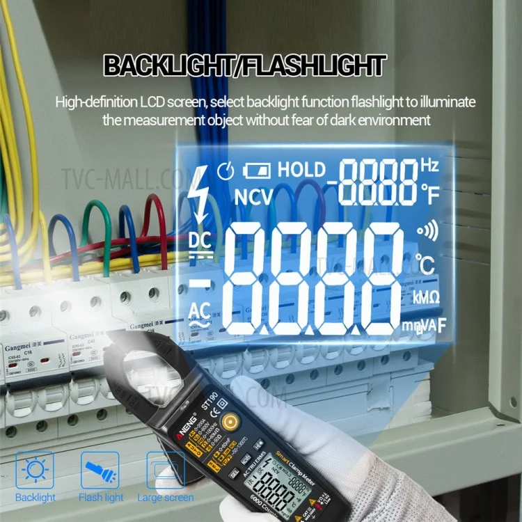 ANENG ST190 6000 Counts True RMS Digital Multimeter Clamp Current AMP Meter - Black