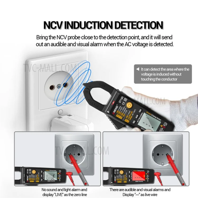 Aneng ST190 6000 Zählt True RMS Digital Multimeter Clamp Current AMP Messgerät - Schwarz