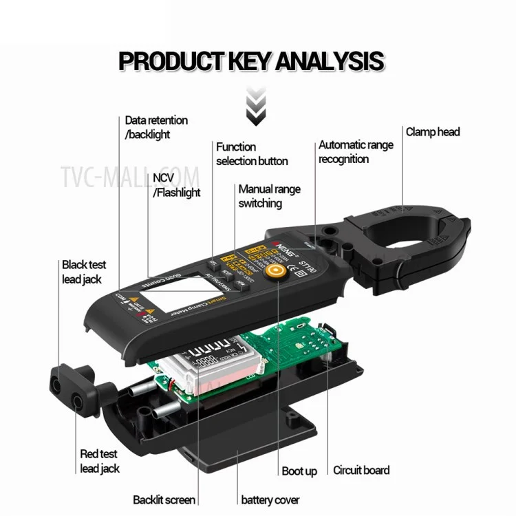 Aneng ST190 6000 Zählt True RMS Digital Multimeter Clamp Current AMP Messgerät - Schwarz