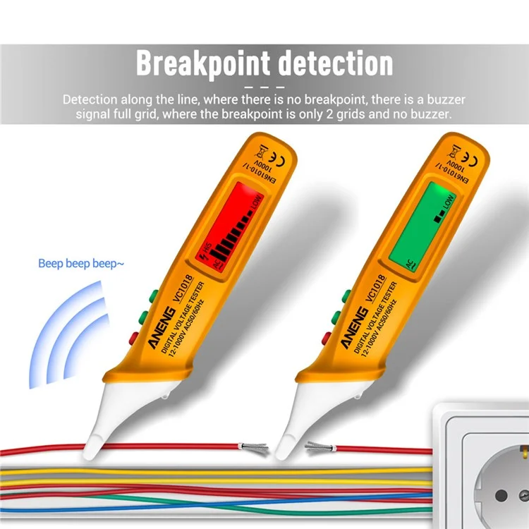 ANENG VC1018 12V-1000V Sensor Elétrico Não Contacte Pen Pen Digital Catagem Meter do Metrando de Tolação Destector Com Tela LCD - Amarelo