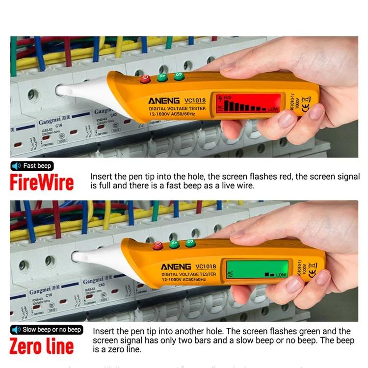 ANENG VC1018 12V-1000V Non-contact Electric Sensor Tester Pen Digital AC Voltage Meter Buzzer Detector with LCD Screen - Yellow