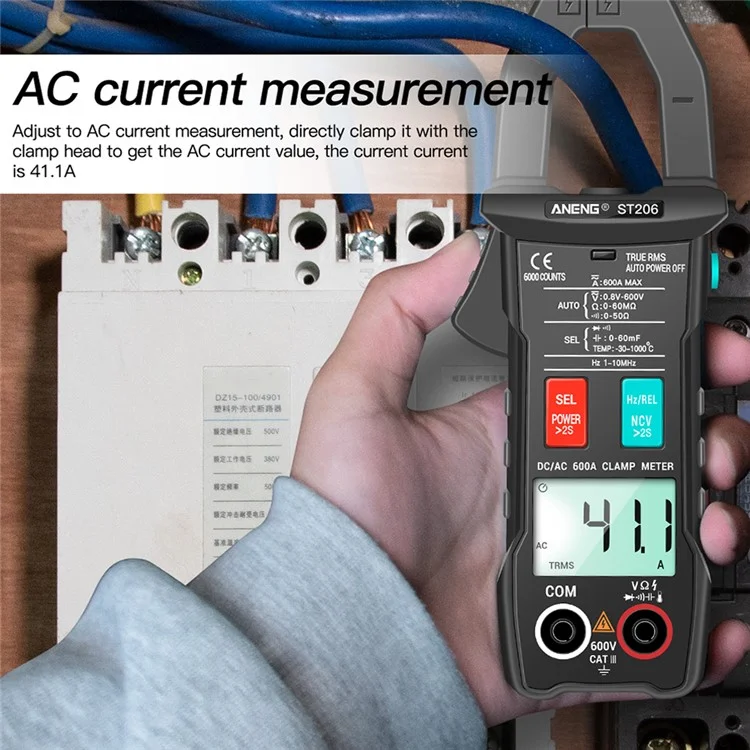 Anneng ST206 Digital Plamp Multimètre Power Metter 6000 Compte Tester de Tension de Courant ac / cc ac / cc - le Noir