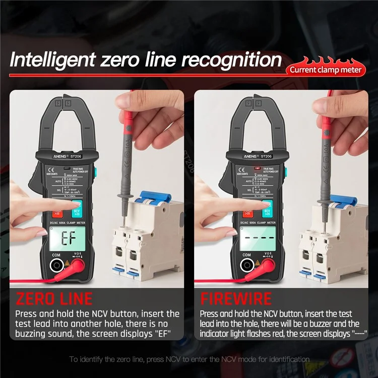 ANENG ST206 Clamp Digital Multímetro Multímetro Medidor de Energia 6000 Ranta Automática Faixa de Automóvel Ca/cc Testador de Transistor de Tensão Ca/cc - Preto