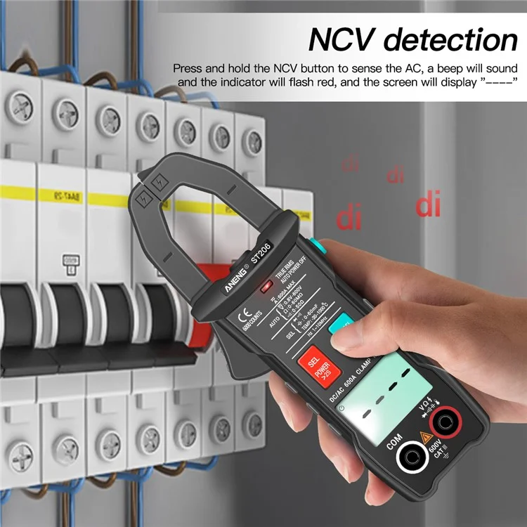 ANENG ST206 Clamp Digital Multímetro Multímetro Medidor de Energia 6000 Ranta Automática Faixa de Automóvel Ca/cc Testador de Transistor de Tensão Ca/cc - Preto