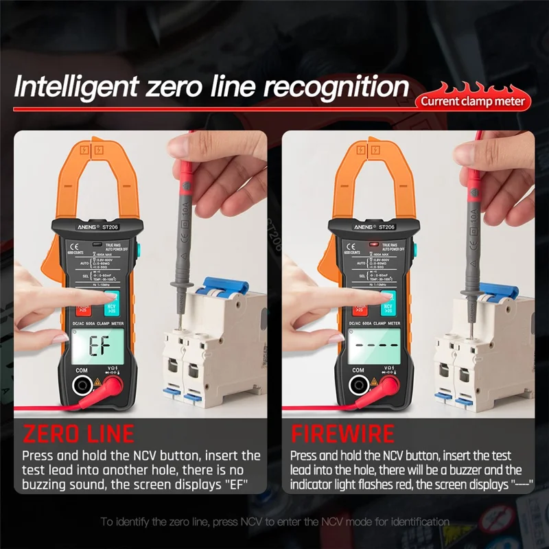 ANENG ST206 Digitalt Tændingsmultimeter Strømmåler 6000 tællinger Automatisk Måleområde AC/DC Strøm Spænding Transistortester - Orange