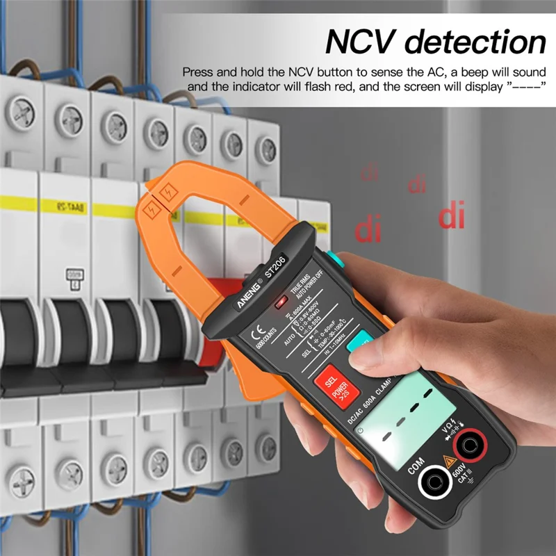 ANENG ST206 Digitalt Tændingsmultimeter Strømmåler 6000 tællinger Automatisk Måleområde AC/DC Strøm Spænding Transistortester - Orange