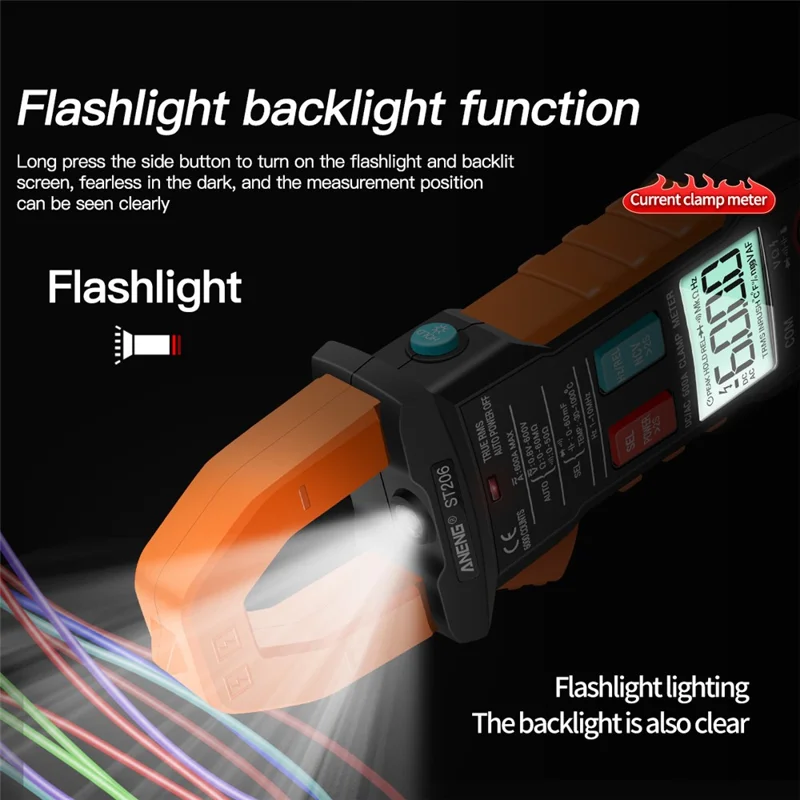 ANENG ST206 Digitalt Tændingsmultimeter Strømmåler 6000 tællinger Automatisk Måleområde AC/DC Strøm Spænding Transistortester - Orange