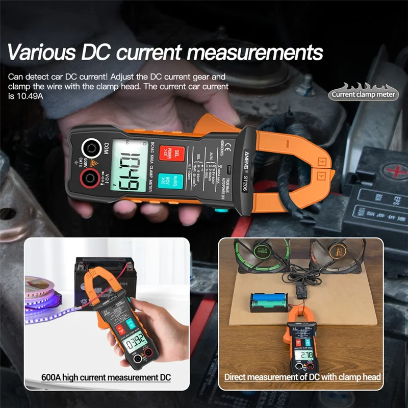 ANENG ST206 Digitalt Tændingsmultimeter Strømmåler 6000 tællinger Automatisk Måleområde AC/DC Strøm Spænding Transistortester - Orange
