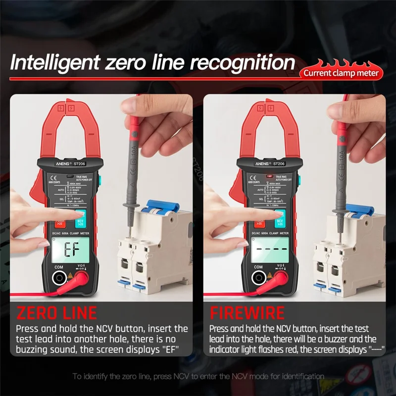 ANENG ST206 Digitalt Tændingsmultimeter Strømmåler 6000 Tællinger Automatisk Måleområde AC/DC Strøm Spænding Transistortester - Rød
