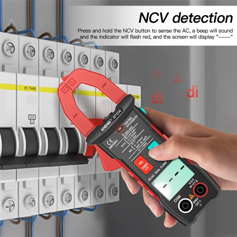 ANENG ST206 Digitalt Tændingsmultimeter Strømmåler 6000 Tællinger Automatisk Måleområde AC/DC Strøm Spænding Transistortester - Rød