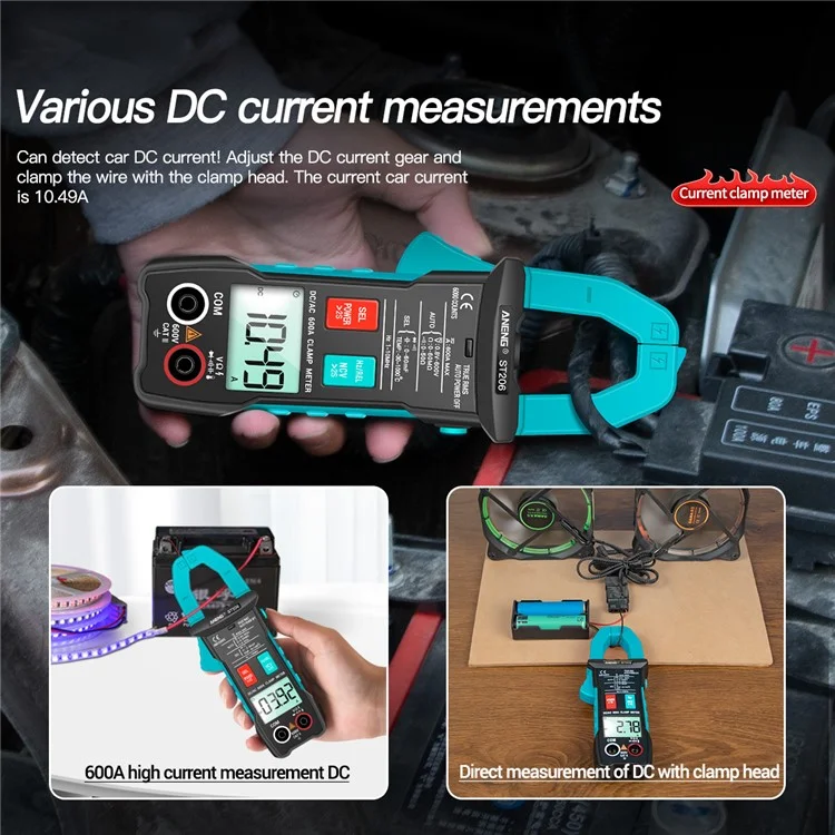 ANENG ST206 Digital Clamp Multimeter Power Meter 6000 Counts Auto Range AC/DC Current Voltage Transistor Tester - Blue