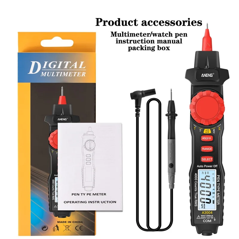 ANENG A3004 Miernik wielofunkcyjny Wersja piórowa 4000 Pomiar bezdotykowy Napięcie AC/DC Opór Pojemność Test diody i ciągłości