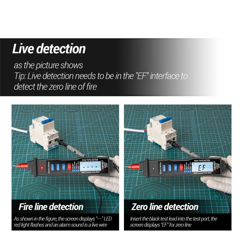 ANENG A3003 Bolígrafo Digital Multímetro Digital 4000 Recuentos Medidor Inteligente con NCV Tensión CA/CC Resistencia Capacitancia Probador - Negro