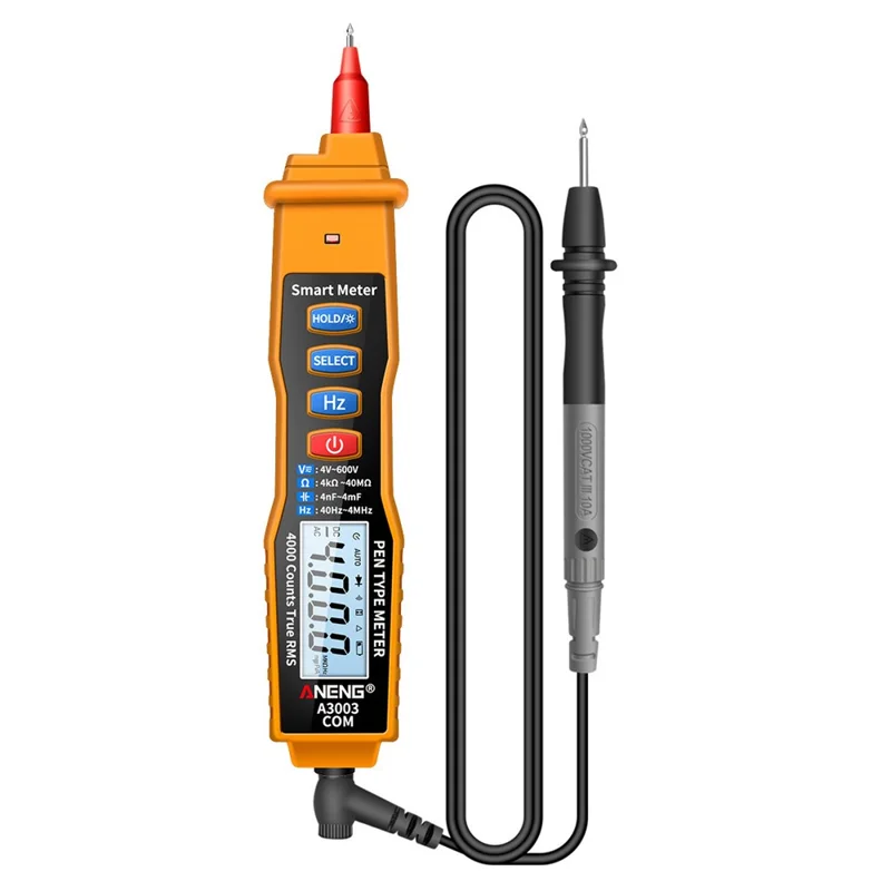 ANENG A3003 Digital Pen Auto Multimeter 4000 Counts Smart Meter with NCV AC/DC Voltage Resistance Capacitance Tester - Yellow