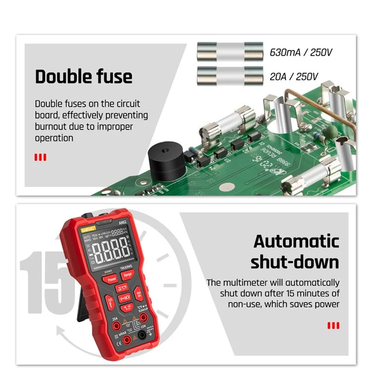Aneng AN82 9999 Cuenta Cuenta Multimetor Digital Auticú Auticó Autumover Porte Torre RMS AC / DC AMMETET METER DE VOLTAJE(PANTALLA DE PANTALLA DE VA) - Petirrojo