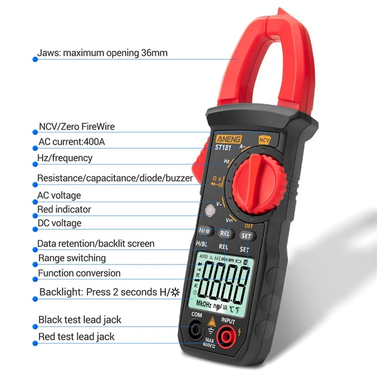 ANENG ST181 Digital Clamp Meter DC/AC Current 4000 Counts Multimeter Amperímetro Voltaje Capacidad Ohmio Probador