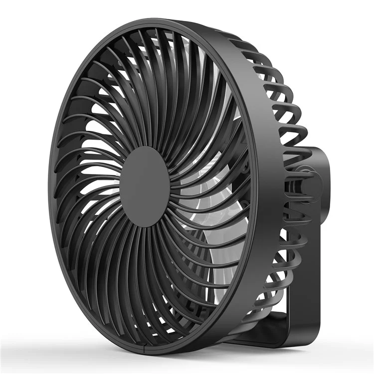 Ventilateur de bureau portable à 3 vitesses, réglable à 360 degrés, idéal pour le camping, chargement USB - Noir