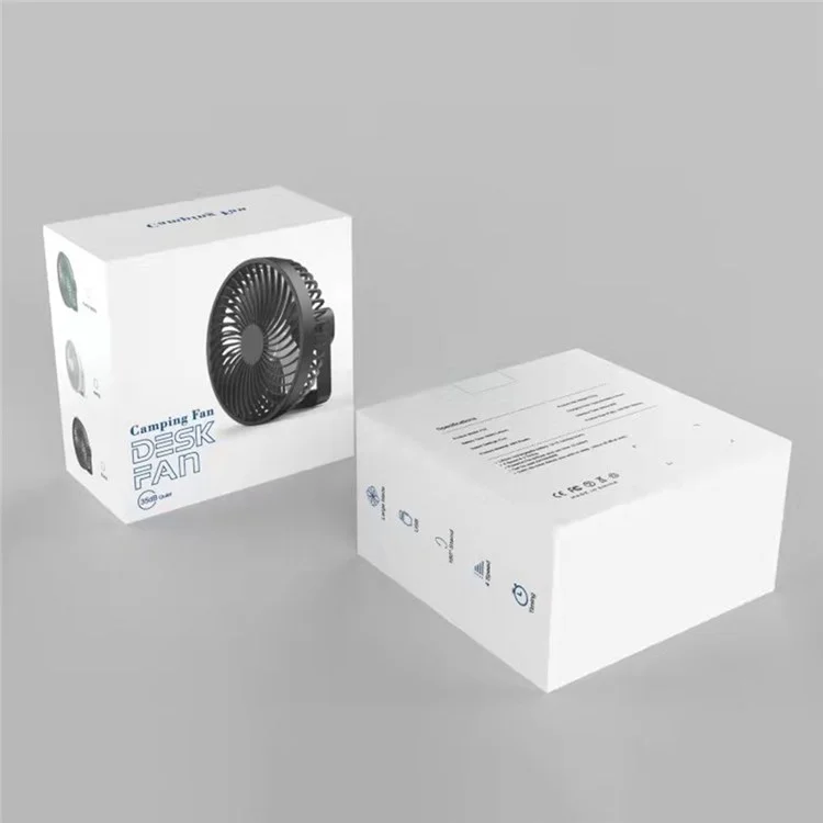 Ventilador de Escritorio Portátil de 3 Engranajes Ventilador de Carpas de Campamento Ajustable de 360 ​​grados Ventilador de Techo de Carga USB - Negro