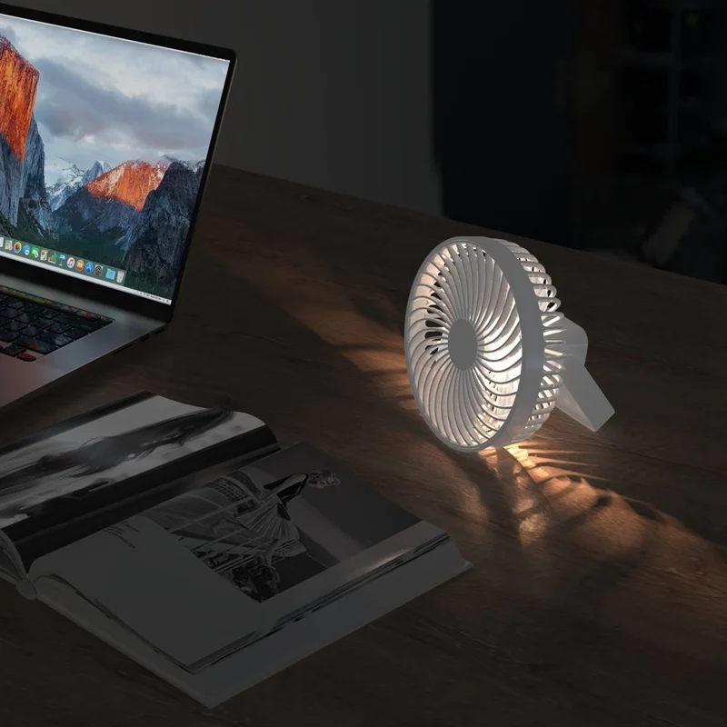 3 Gears Portable Desktop Fan 360 Degree Adjustable Camping Tent Fan USB Charging Ceiling Fan - White
