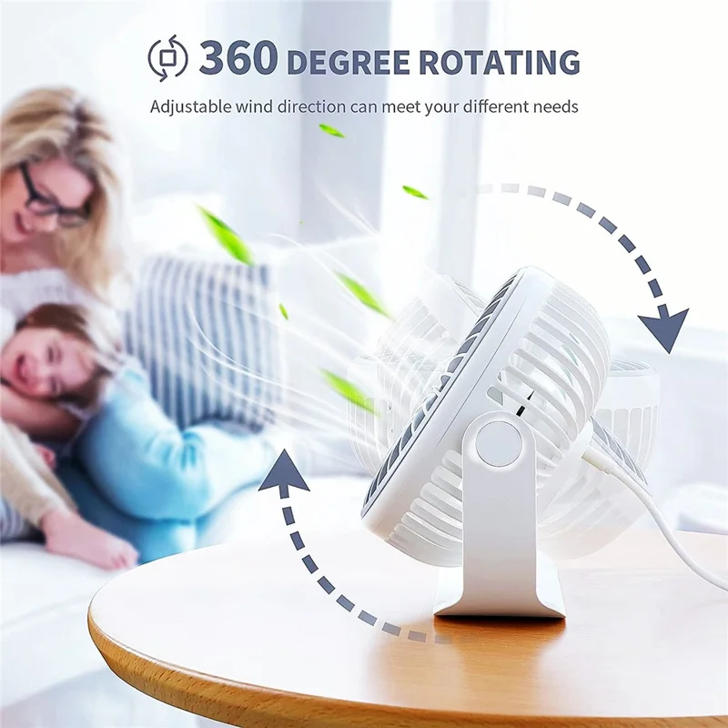 3 Gears Portable Desktop Fan 360 Degree Adjustable Camping Tent Fan USB Charging Ceiling Fan - White