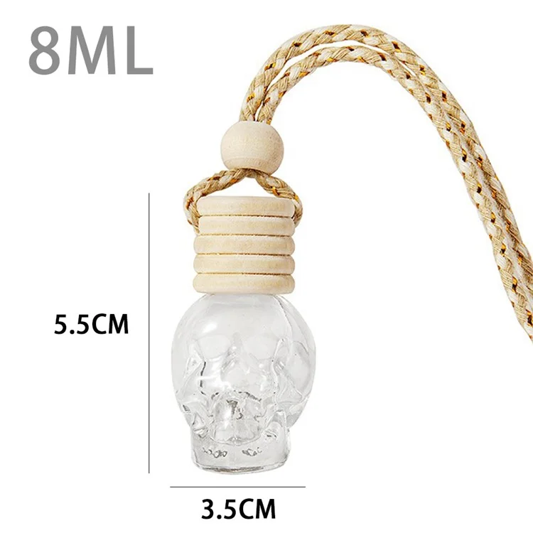 GJ-539 8ML Skull Shape Transparent Glass Empty Perfume Bottle with Wooden Lid Car Pendant