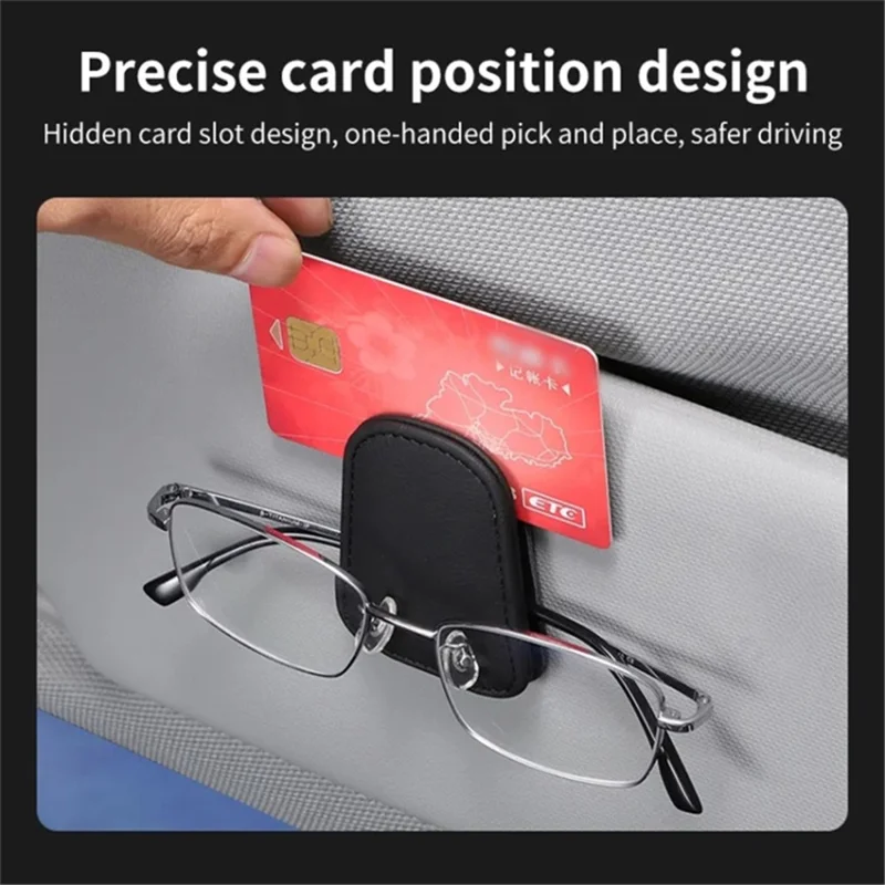 Car Sun Visor Sunglasses Holder Magnetic Microfiber Leather Glasses Eyeglass Hanger for Ticket, Card, Bill - Grey