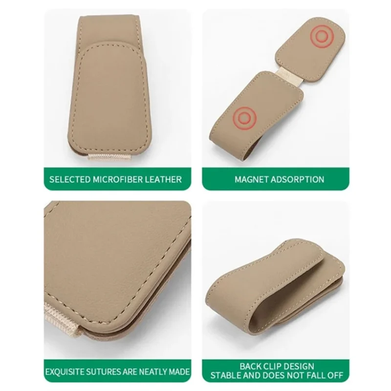 Car Sun Visor Sunglasses Holder Magnetic Microfiber Leather Glasses Eyeglass Hanger for Ticket, Card, Bill - Grey