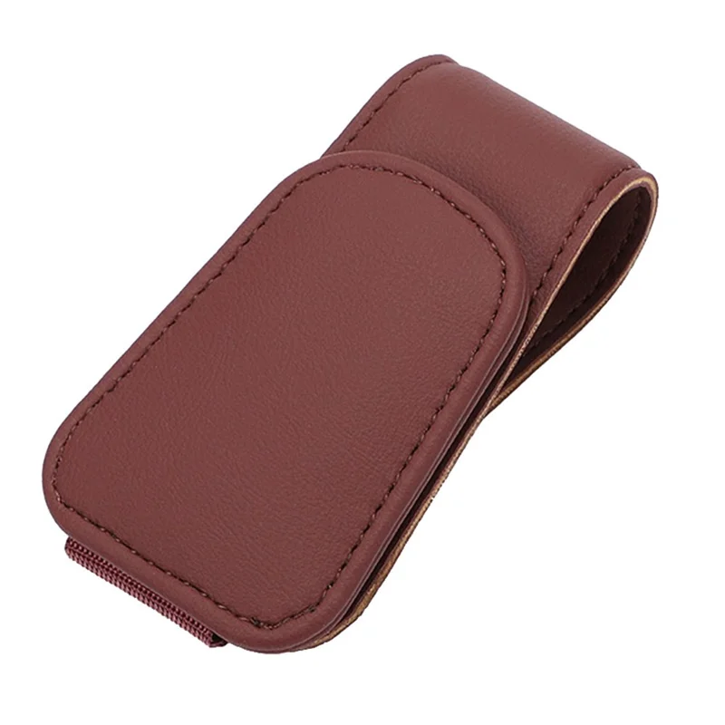 Car Sun Visor Sunglasses Holder Magnetic Microfiber Leather Glasses Eyeglass Hanger for Ticket, Card, Bill - Wine Red