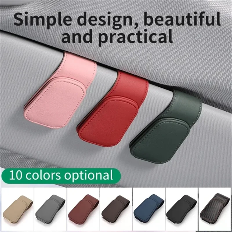 Car Sun Visor Sunglasses Holder Magnetic Microfiber Leather Glasses Eyeglass Hanger for Ticket, Card, Bill - Wine Red