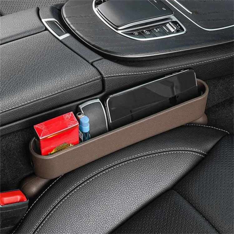 2Pcs ABS Car Seat Gap Filler Storage Box Multifunctional Phone Wallet Coins Holder Organizer - Brown