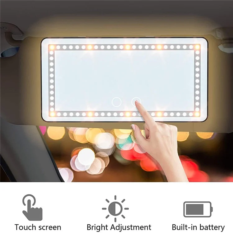 Miroir de courtoisie de pare-soleil de voiture USB rechargeable avec miroir de maquillage à écran tactile avec 3 modes d'éclairage - Noir