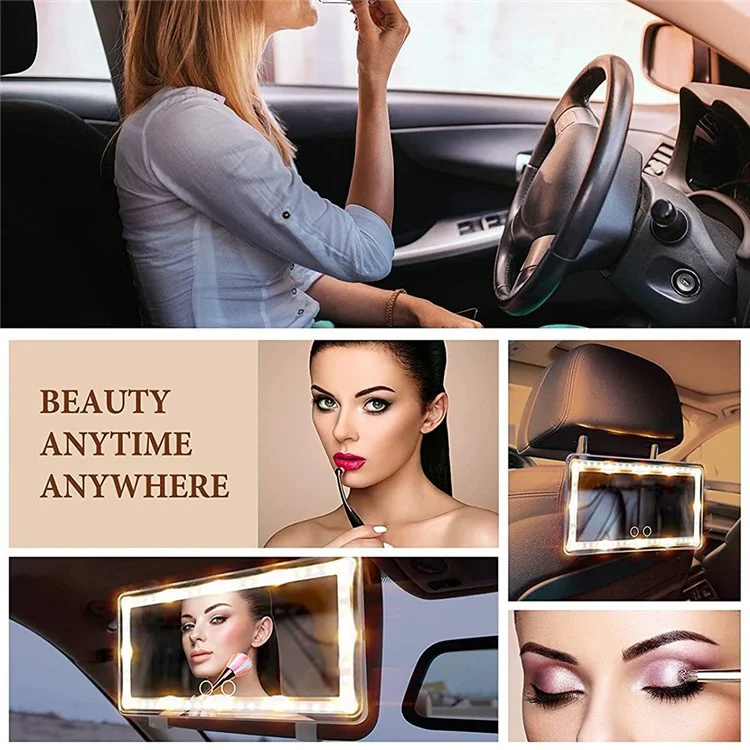 Miroir de courtoisie de pare-soleil de voiture USB rechargeable avec miroir de maquillage à écran tactile avec 3 modes d'éclairage - Noir